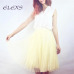 ELEXS Autumn Tulle Skirts Womens Winter Tulle Skirt Elastic High Waist Pleated Midi Skirt Three Layers E7933