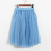 ELEXS Autumn Tulle Skirts Womens Winter Tulle Skirt Elastic High Waist Pleated Midi Skirt Three Layers E7933