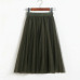 ELEXS Autumn Tulle Skirts Womens Winter Tulle Skirt Elastic High Waist Pleated Midi Skirt Three Layers E7933