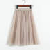 ELEXS Autumn Tulle Skirts Womens Winter Tulle Skirt Elastic High Waist Pleated Midi Skirt Three Layers E7933