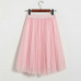 ELEXS Autumn Tulle Skirts Womens Winter Tulle Skirt Elastic High Waist Pleated Midi Skirt Three Layers E7933