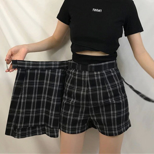 ELEXS Summer Skirt Women High Waist Plaid A-Line Skirt Casual Fashion Kawaii Student Skirts Shorts E2119