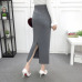 ELEXS Women Winter Long Woolen Skirt Elastic Waist Pencil Skirt Woman Office Skirt Jupe Vintage Femme Autumn E1123