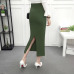 ELEXS Women Winter Long Woolen Skirt Elastic Waist Pencil Skirt Woman Office Skirt Jupe Vintage Femme Autumn E1123