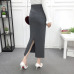 ELEXS Women Winter Long Woolen Skirt Elastic Waist Pencil Skirt Woman Office Skirt Jupe Vintage Femme Autumn E1123