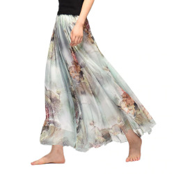 Elegant Summer 2019 Women Long Skirt Chiffon Saia Beach Bohemian Maxi Skirts High Waist Tutu Casual Vestidos Harajuku Print