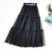 European Style Swing Skirts Fashion Solid Color Wooden Ear High Waist Maxi Skirt Sweet Ruffles Bridesmaid A-Line Skirt Ball Gown