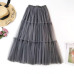 European Style Swing Skirts Fashion Solid Color Wooden Ear High Waist Maxi Skirt Sweet Ruffles Bridesmaid A-Line Skirt Ball Gown