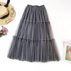 European Style Swing Skirts Fashion Solid Color Wooden Ear High Waist Maxi Skirt Sweet Ruffles Bridesmaid A-Line Skirt Ball Gown