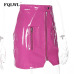 FQLWL Pink Zipper Pocket PVC PU Leather Sexy Skirt Women High Waist Bodycon Shorts Mini Skirts Female Club Summer Pencil Skirts