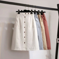 Fashion A-Line Single-Breasted Skirt 2018 Women Summer Skirts Casual High Waist Skirts