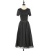 GIGOGOU Tulle Skirts Womens Black Gray Spring Summer Elastic High Waist Pleated Midi Skirt Ankle Length Lurex Tutu Skirt