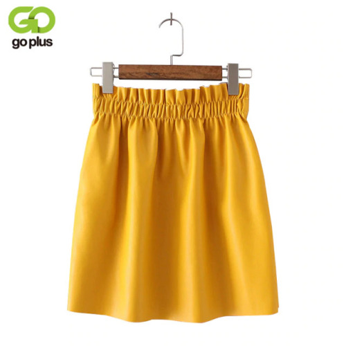 GOPLUS Autumn Fashion Women Solid Color All Match Elastic Waist Pu Leather Skirt Ladies Casual A-line Skirts Empire Saias C4193