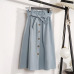 Gogoyouth Spring Summer Skirts Womens 2019 Midi Knee Length Korean Elegant Button High Waist Skirt Female Pleated School Skirt