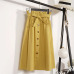 Gogoyouth Spring Summer Skirts Womens 2019 Midi Knee Length Korean Elegant Button High Waist Skirt Female Pleated School Skirt