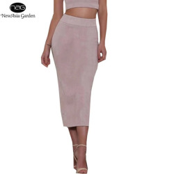 Good Quality Skirts Womens High Waist Suede Skirts Midi Winter Long Skirt Autumn Spring Back Slit Pencil Skirt Stretchy Saia