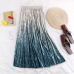 Gradient Skirt Pleated Long Skirt Woman Elegant High Waist A-Line Pleated School Midi Skirt Metallic Multi-Color Female Autumn