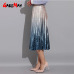 Gradient Skirt Pleated Long Skirt Woman Elegant High Waist A-Line Pleated School Midi Skirt Metallic Multi-Color Female Autumn