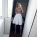 HYH HAOYIHUI Zipper White Women A-line High Waist Slim Basic Pleat Ladies Elegant Party Evening Midi Pleated Skirt Female