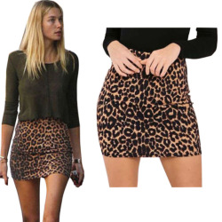 Harajuku Sexy Leopard print denim skirt women bodycon high waist pencil skirt Streetwear fashion casual mini skirt Female faldas