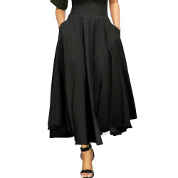 High Waist Pleated A Line Skirts Womens Vintage Pocket Skirt Ladies Maxi Skirt Belted Saia Midi Faldas Mujer harajuku kawaii