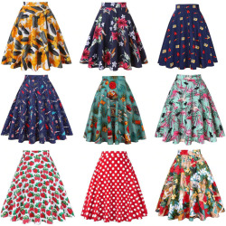 High Waist Runway Pleat Skirt Black Knee Length Flared Skirts Retro Vintage 50s Rockabilly Swing Skirts Women Faldas Saia Jupe