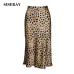 Hot Sale High Waist Leopard Midi Skirt Female Hidden Elasticized Waistband Silk Satin Skirts Slip Style Animal Print Skirt Women