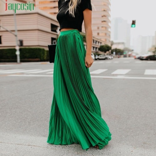 JAYCOSIN Pleated Long Skirt new Lady Loose Soild High Waist Length Skirt All-match Womens Ankle-Length SMaxi kirt plus D08