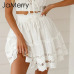 JaMerry 2019 Spring summer lace embroidery white skirt women Boho holiday high waist mini skirts Cute solid beach female skirts