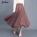 Jielur 3 Layers Princess Tulle Skirts Vintage Solid Color Mesh Women Skirt Pleated A-line Saia Female Jupe Longue Tutu Skirts
