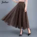 Jielur 3 Layers Princess Tulle Skirts Vintage Solid Color Mesh Women Skirt Pleated A-line Saia Female Jupe Longue Tutu Skirts
