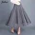 Jielur 3 Layers Princess Tulle Skirts Vintage Solid Color Mesh Women Skirt Pleated A-line Saia Female Jupe Longue Tutu Skirts
