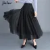 Jielur 3 Layers Princess Tulle Skirts Vintage Solid Color Mesh Women Skirt Pleated A-line Saia Female Jupe Longue Tutu Skirts