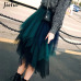 Jielur Tulle Skirt Spell Color Elastic High Waist Women Dance Tutu Skirts Chiffon Irregular Lolita Petticoat Midi Rokken Voile