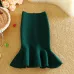 Knitted Mermaid Office Lady Women's Midi Skirt Black High Waist Solid Ruffle Party Womens Skirts 2019 Spring Autumn Skirts Women