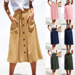 LASPERAL 2019 Spring Summer Fashion Casual Women Pure Color Skirts High Waist Single Breasted Buttons Midi Skirt Pocket Hot Sale