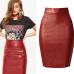 LOGAMI Women Faux Leather Skirt Pencil High Waist Skirts Womens Skirt Black Midi Saia Couro Jupe Simili Cuir