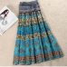 MWSFH Summer New Arrival Fashion Elastic Waist Bohemian Style Flower Printed Women Long Skirts Saia Longa Skirts Wnmens Clothes