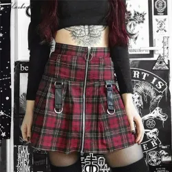 Macheda Sexy Mini Women High Waist Buckle Strap Skirt Zip Lattice Fashion Short A-Line Skirt 2018 New Casual Skirt