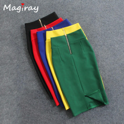 Magiray High Waist Elastic Pencil Skirt Female Bodycon Skirts Womens Summer 2019 Knee Length Back Split Ladies Office Saia C571