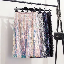 Marwin 2018 New-Coming Autumn Winter Sequins Skirts Fashion Beading Knee-Length Empire Sexy Club Christmas Skirts