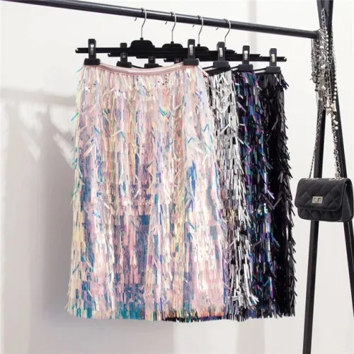 Marwin 2018 New-Coming Autumn Winter Sequins Skirts Fashion Beading Knee-Length Empire Sexy Club Christmas Skirts
