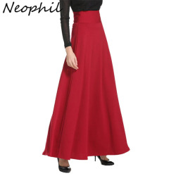 Neophil 2019 Winter Muslim Women Floor Length Long Skirts Plus Size 5XL Black High Waist Maxi Skater Skirts Jupe Longue MS1809