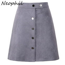 Neophil Women Suede Button Mini A Line Skirt High Waist Black Vintage Style 2019 Winter Wrap Ladies Short Skirt Tutu Saia S1001