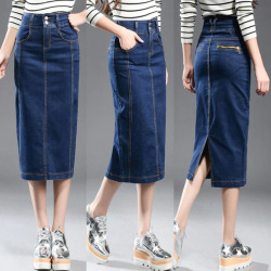 New 2017 Denim Skirt Women Plus Size Casual High Waist Denim Skirts Pencil Patchwork Stretch Slim Hip jean Skirt Long 8XL