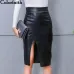New 2017 Women Midi Skirt PU Leather Black High Waist Asymmetrical Sexy Slit Pencil Skirt Bodycon Elegant Femininas SK8673
