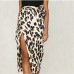 New Fashion Women Leopard Skirt Slim Wrap Asymmetric Bandage Lace Up Side Split Gypsy Drape Bodycon Midi Skirts Bottom