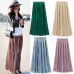 New Ladies Women Silky Long Maxi Skirts Pink Purple Green Silver Yellow Pleated Skirt One Size