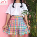 New! Rainbow Plaid Skirt Women Kawaii Harajuku Mini Pleated Skirt Korean Uniform Midi Skirt Cute High Waist Sexy Female Bottoms