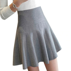 New Women Knitted Skirt Autumn Winter Sexy Solid High Waist Short skirts Umbrella Pleated Skirt Ladies Elastic Mini Skirt AB525